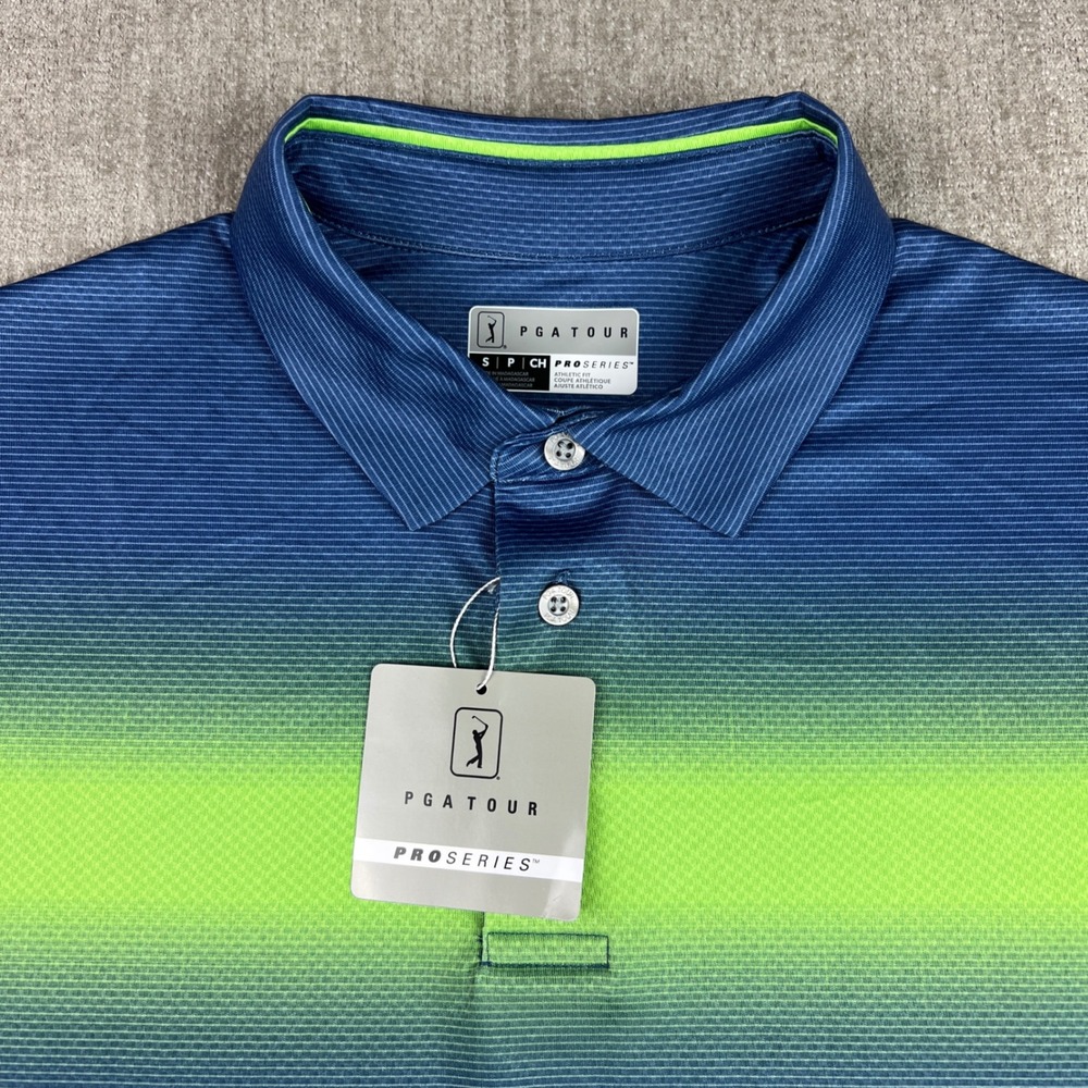 PGA TOUR Pro Series Golf Polo Shirt Men's Small Blue‎ Green Gradient Stretch